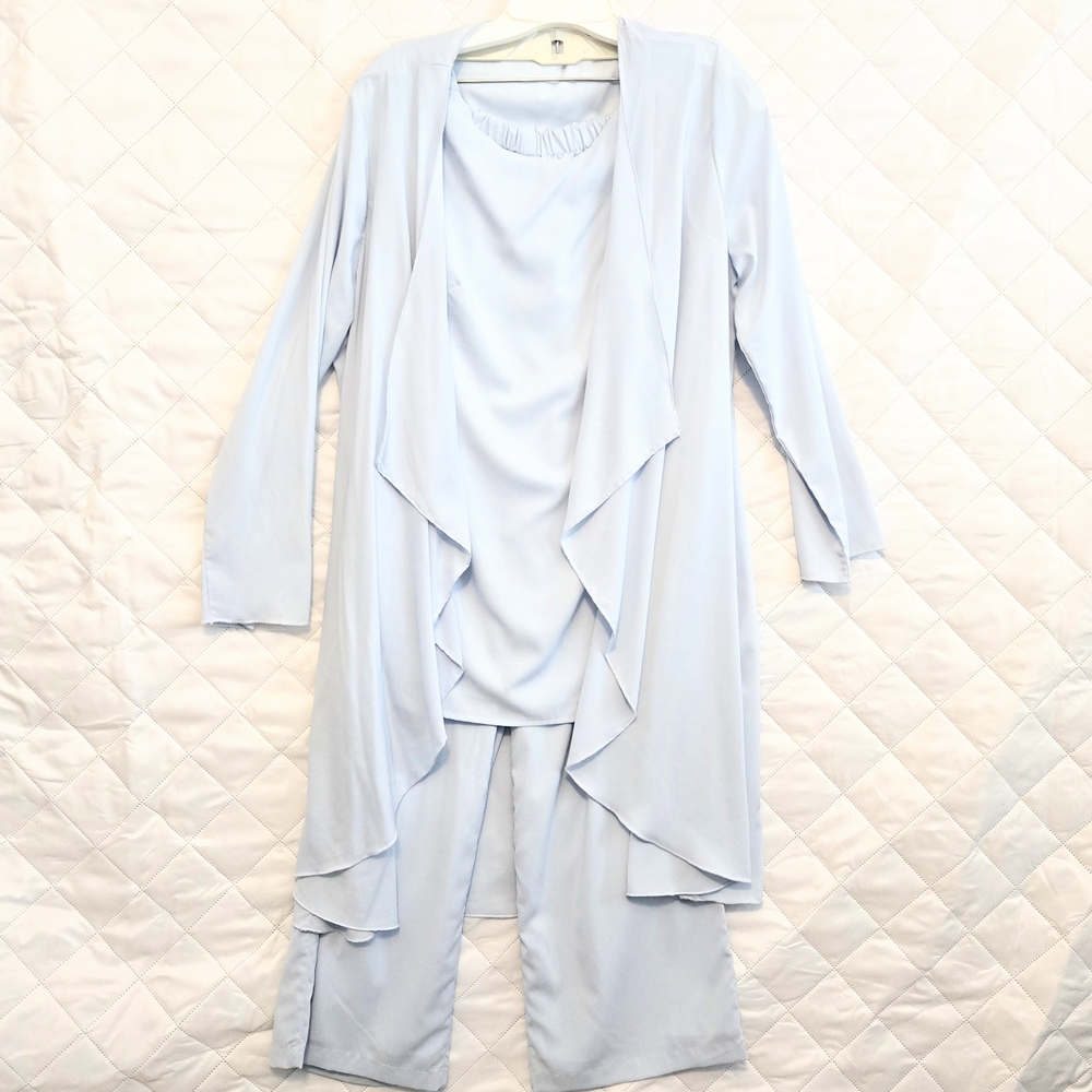 Chiffon Mother Of The Bride 3 Piece Outfit Lined Top Pants Shawl Layer Front